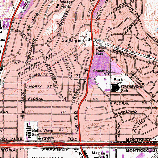 Topographic Map of City of Monterey Park Fire Department Station 62, CA