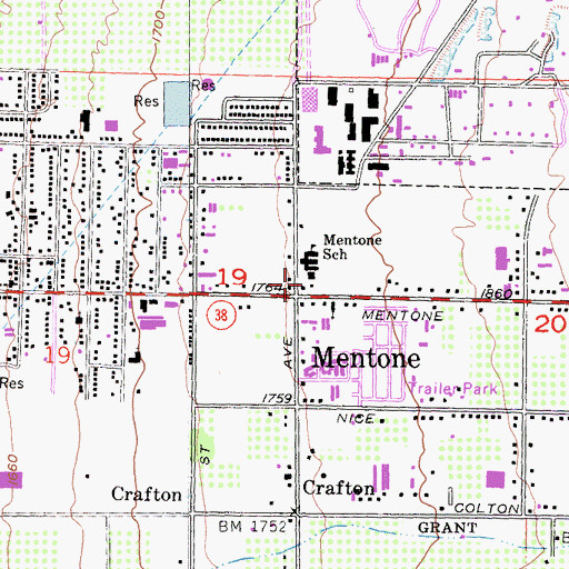 Topographic Map of San Bernardino County Fire Department Station 9 Mentone, CA
