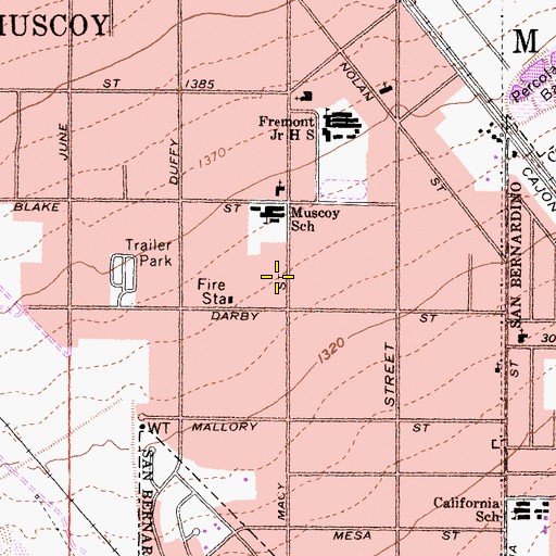 Topographic Map of San Bernardino County Fire Department Station 75 Muscoy, CA