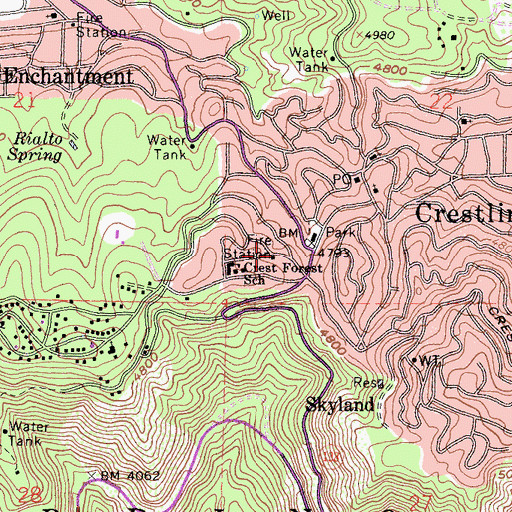 Topographic Map of Crest Forest Fire Protection District Station 1, CA