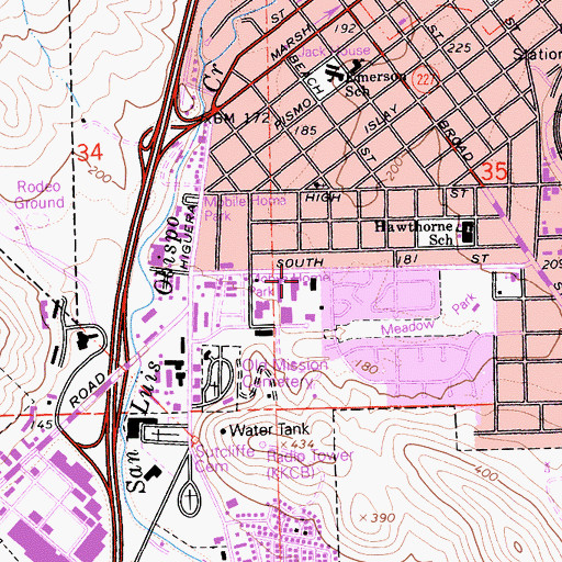 Topographic Map of San Luis Ambulance Service Headquarters, CA
