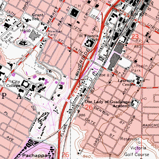 Topographic Map of American Medical Response Downtown Riverside, CA