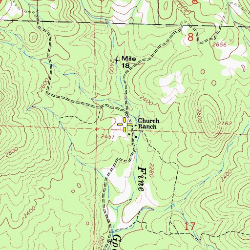 Topographic Map of Church Ranch, CA