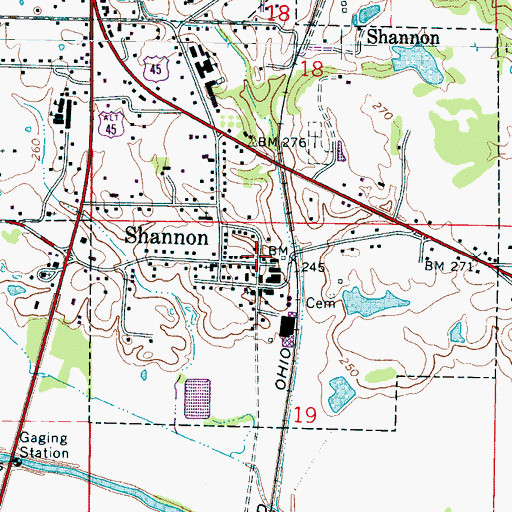 Topographic Map of Shannon Volunteer Fire Department, MS