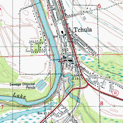 Topographic Map of Tchula Volunteer Fire Department, MS