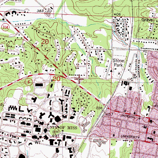 Topographic Map of Oxford Fire Department Station 2, MS