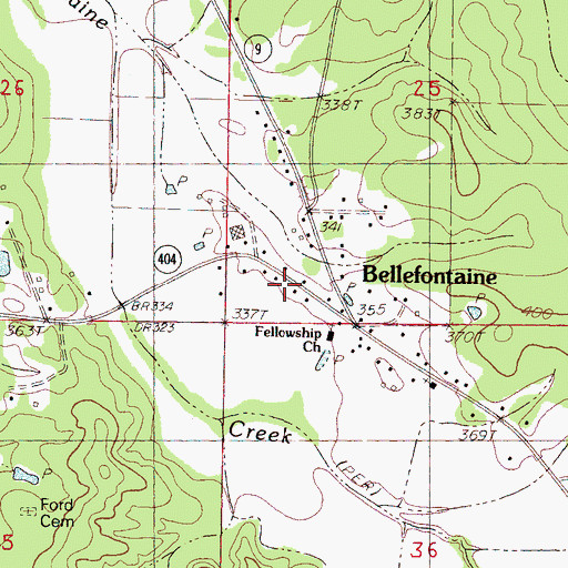 Topographic Map of Bellefontaine Volunteer Fire Department, MS