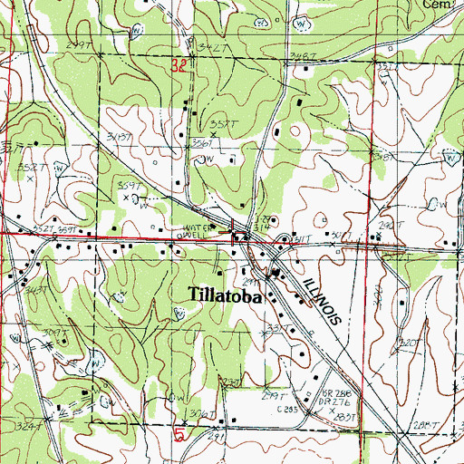 Topographic Map of Tillatoba Volunteer Fire Department, MS