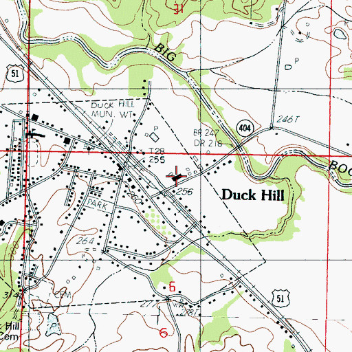 Topographic Map of Duck Hill Volunteer Fire Department, MS