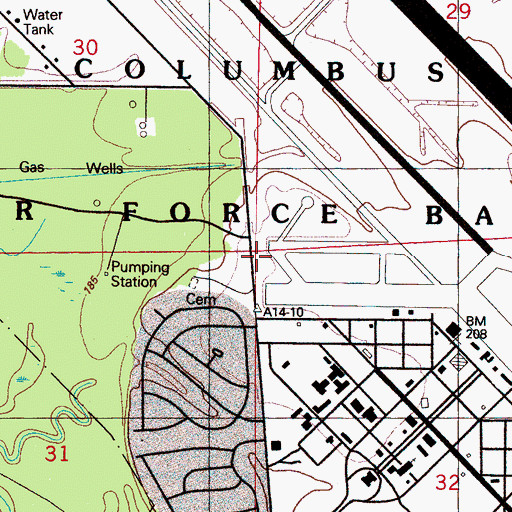 Topographic Map of Columbus Air Force Base Fire Department, MS