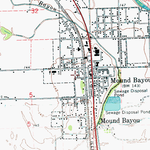 Topographic Map of Mound Bayou Volunteer Fire Department Station 9, MS
