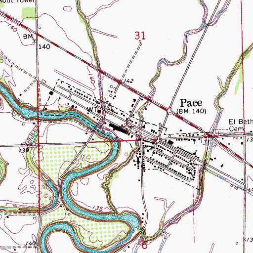 Topographic Map of Bolivar County Fire Department District 1 Station 3 Pace, MS