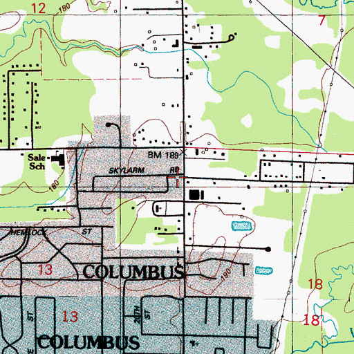 Topographic Map of Columbus Fire and Rescue Station 5, MS