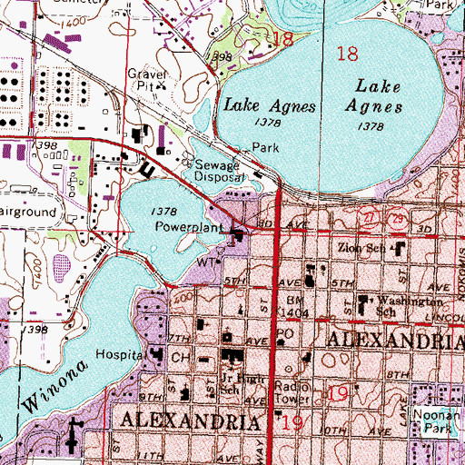 Topographic Map of Alexandria Fire Department, MN