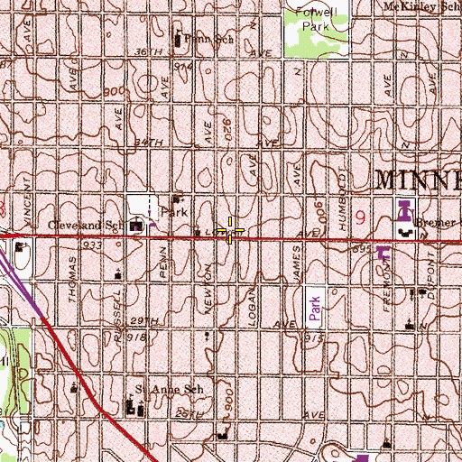 Topographic Map of Minneapolis Fire Department Station 14, MN