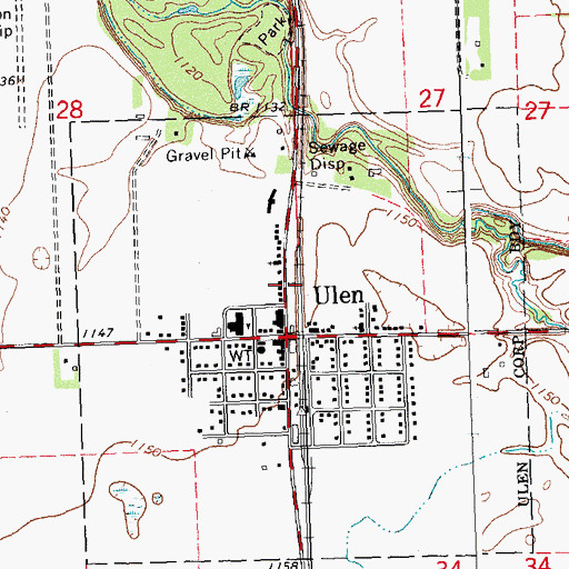 Topographic Map of Ulen Volunteer Fire Department, MN