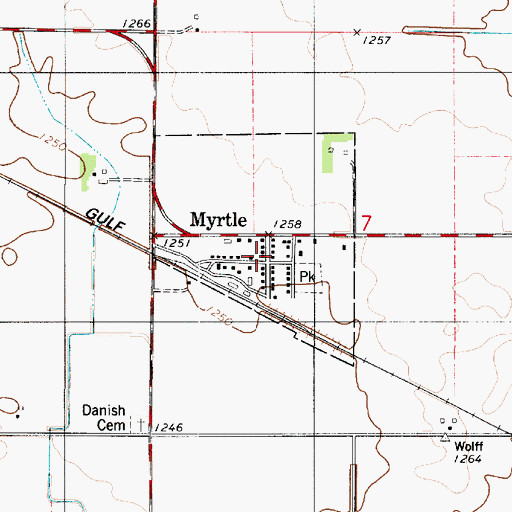 Topographic Map of Myrtle Fire Department, MN