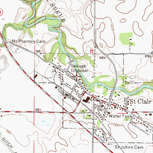 Topographic Map of Saint Clair Volunteer Fire Department, MN