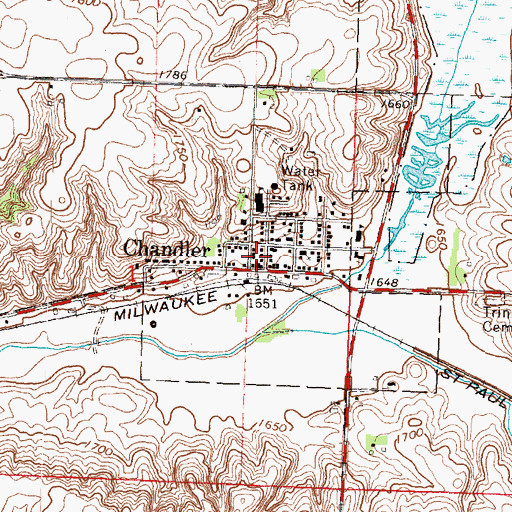 Topographic Map of Chandler Volunteer Fire Department, MN