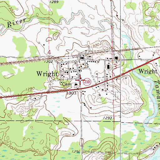 Topographic Map of Wright Volunteer Fire Department, MN