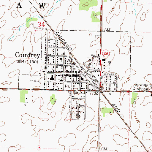 Topographic Map of Comfrey Fire Department, MN