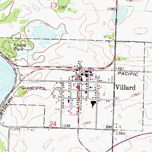 Topographic Map of Villard Volunteer Fire Department, MN