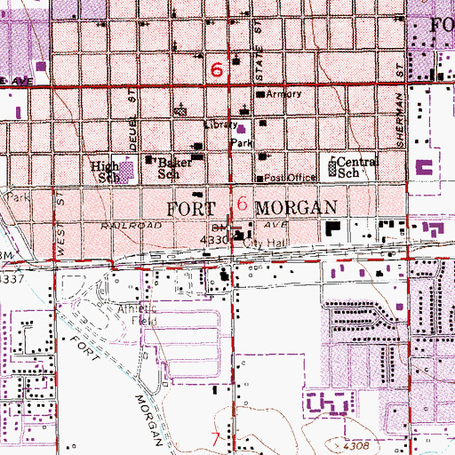 Topographic Map of Fort Morgan City Fire Department, CO