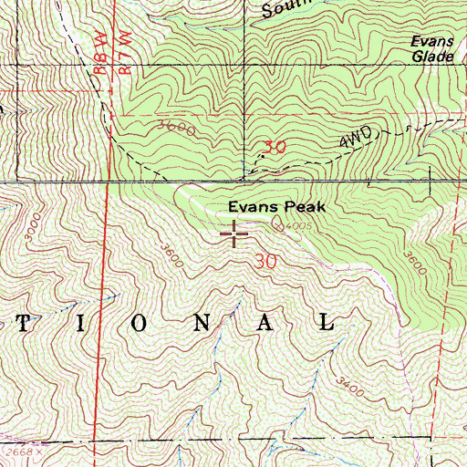 Topographic Map of Evans Peak, CA