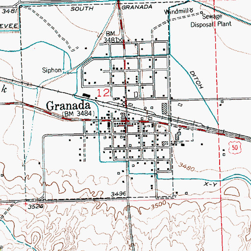 Topographic Map of Granada Fire Department, CO