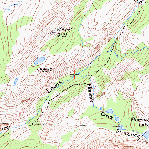 Topographic Map of Florence Creek, CA