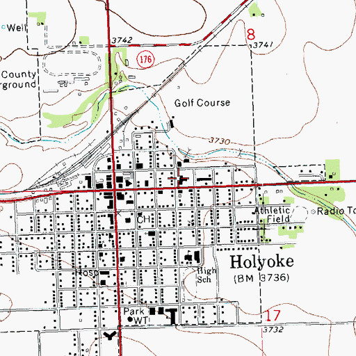 Topographic Map of Holyoke Volunteer Fire Department, CO