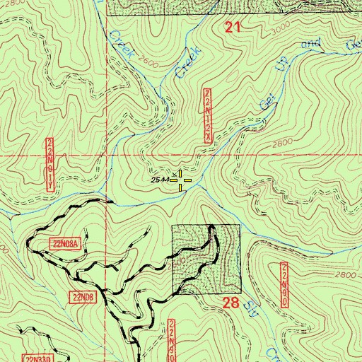 Topographic Map of Get Up and Get Creek, CA
