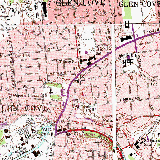 Topographic Map of Presbyterian Church of Glen Cove, NY