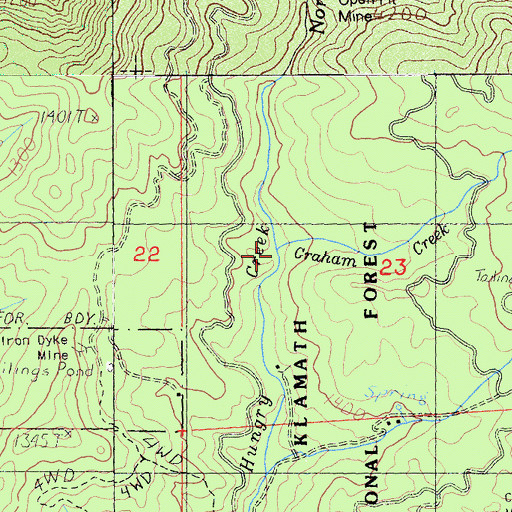 Topographic Map of Graham Creek, CA