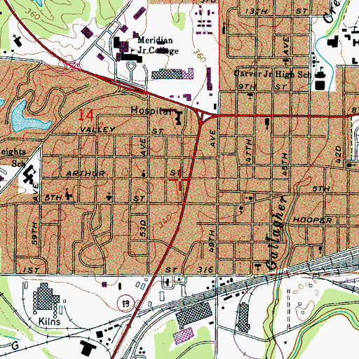 Topographic Map of Meridian Fire Department Station 3, MS