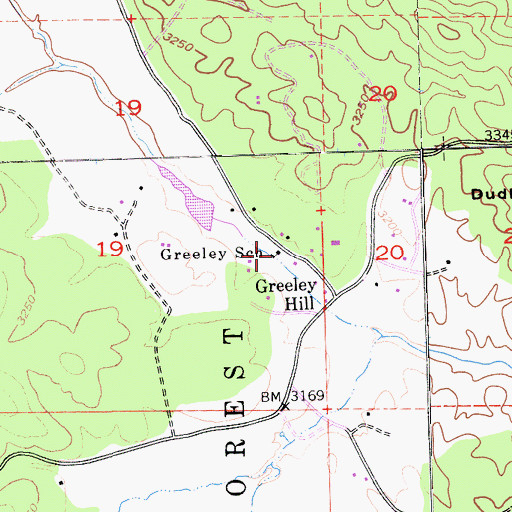 Topographic Map of Greeley School, CA