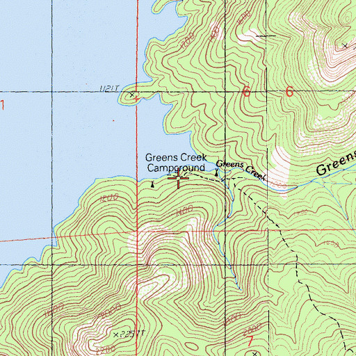 Topographic Map of Greens Creek Campground, CA