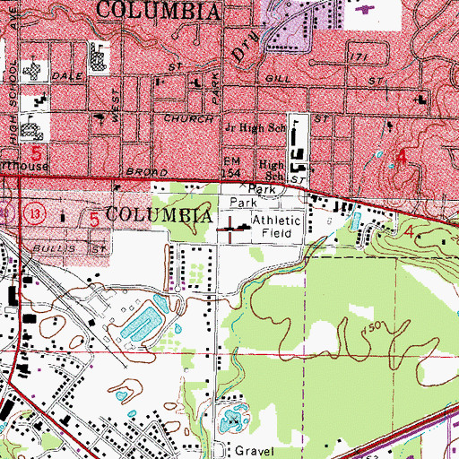 Topographic Map of Columbia Fire Department Station 2, MS