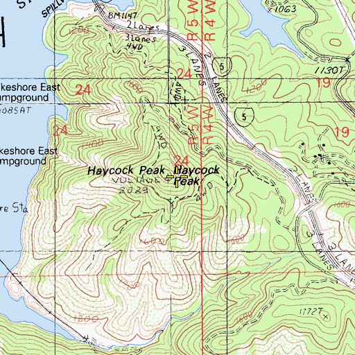 Topographic Map of Haycock Peak, CA