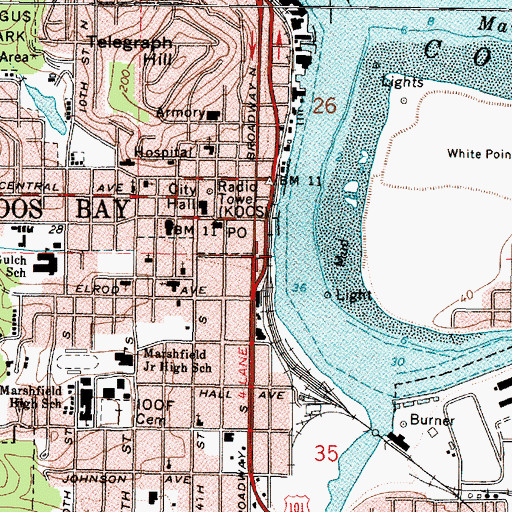 Topographic Map of Coos Bay City Dock South, OR