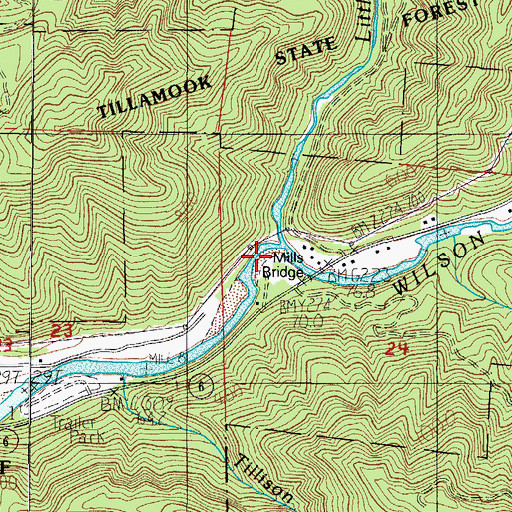 Topographic Map of Mills Bridge County Drift Boat Launch, OR