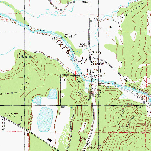 Topographic Map of Sixes River Store Boat Launch, OR