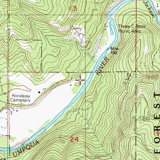 Topographic Map of Three C Rock Campground Boat Launch, OR