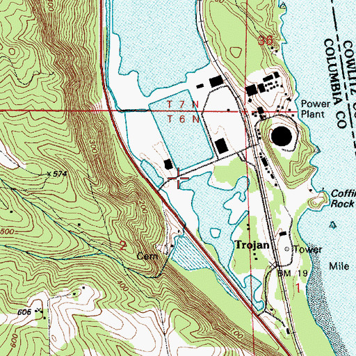 Topographic Map of Portland General Electric Trojan Park, OR