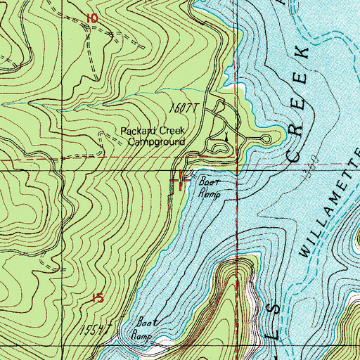 Topographic Map of Packard Creek Boat Ramp, OR