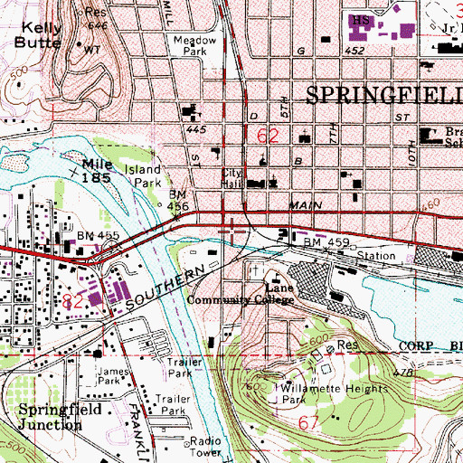 Topographic Map of Lane Transit District Springfield Station, OR