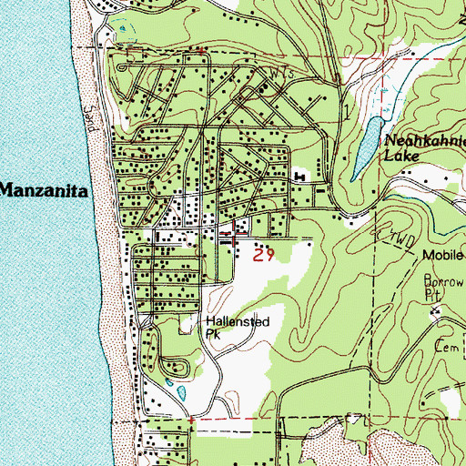 Topographic Map of Manzanita Fire Station Park and Ride, OR