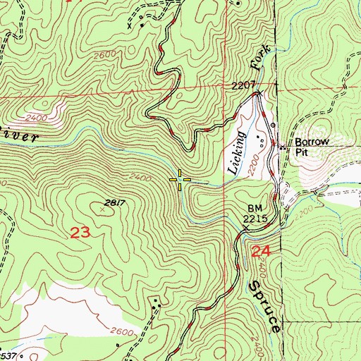 Topographic Map of Licking Fork, CA