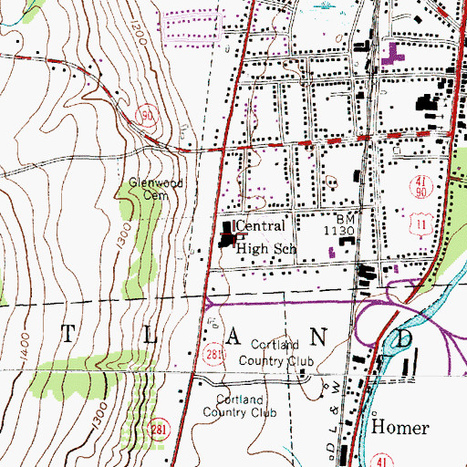 Topographic Map of Homer Senior High School, NY