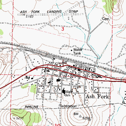 Topographic Map of Ash Fork Public Library, AZ